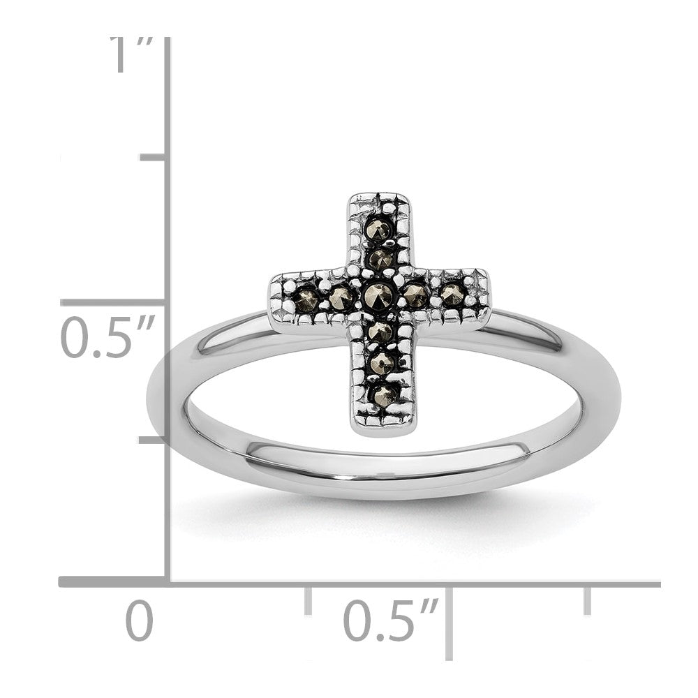 Sterling Silver Stackable Expressions Marcasite Cross Ring Size -6
