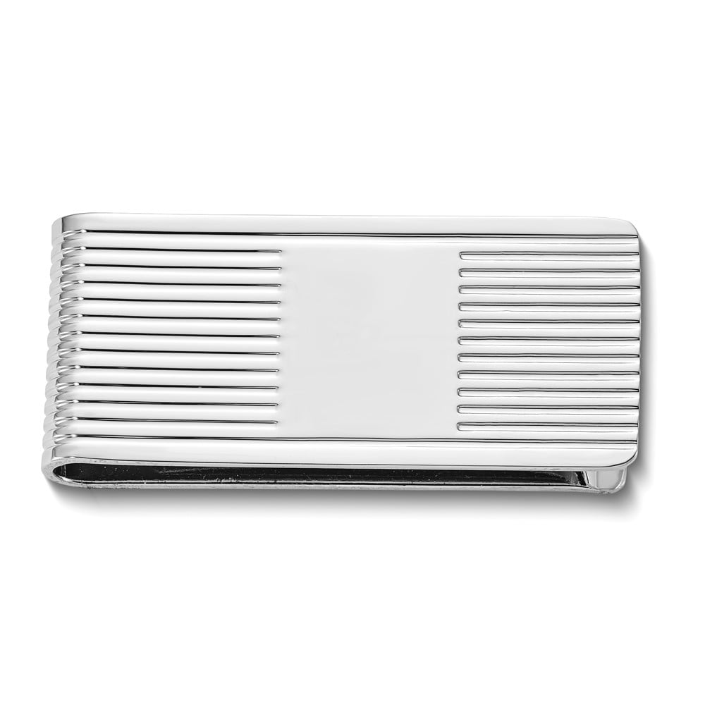 Silver-tone Horizontal Lines Money Clip with Engraving Area QGM20777