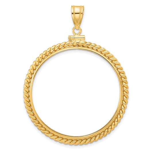 Wideband Distinguished Coin Jewelry 14k Polished Twisted Wire 34.2mm x 2.85mm Screw Top Coin Bezel Pendant