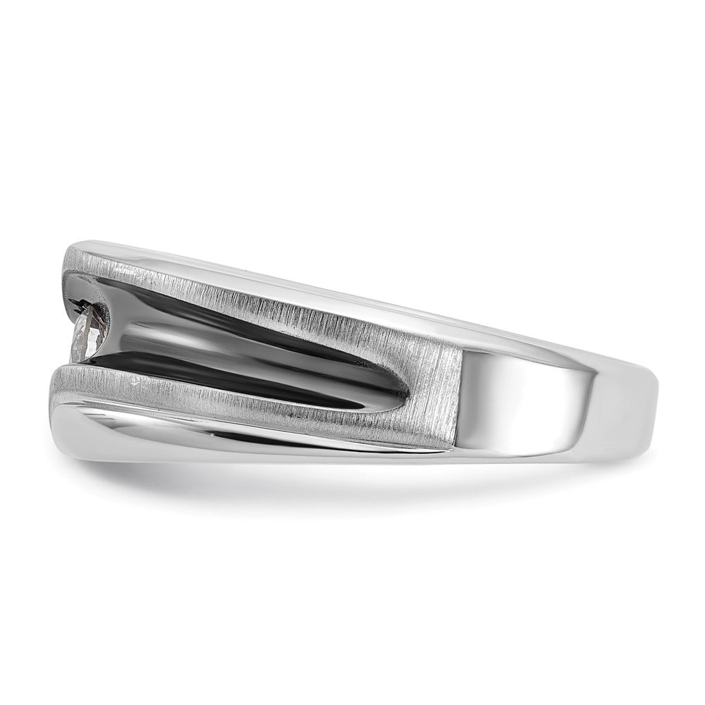 IBGoodman 14k White Gold Men's Polished Satin and Grooved Solitaire Ring Mounting