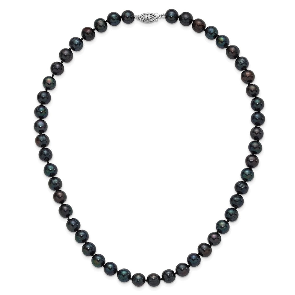 Sterling Silver Rhodium-plated 8-9mm Black Near-Round Freshwater Cultured Pearl 18 inch Necklace 18 Inches