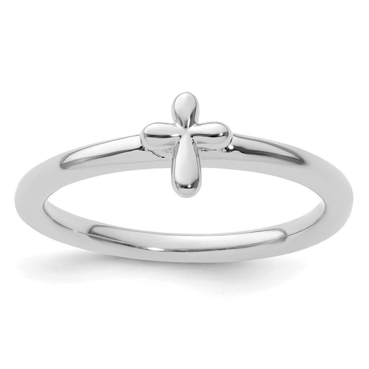 Sterling Silver Stackable Expressions Rhodium-Plated Cross Ring Size -6