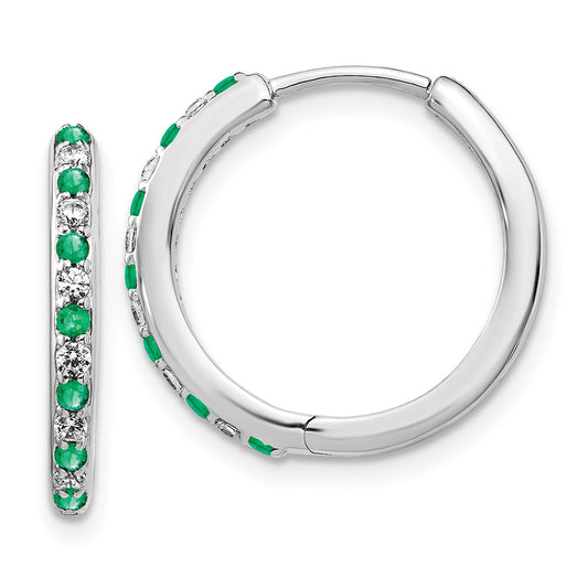 14k White Gold 1/5 carat Lab Grown Diamond VS/SI+ G+ and Created Emerald Complete Hinged Hoop Earrings