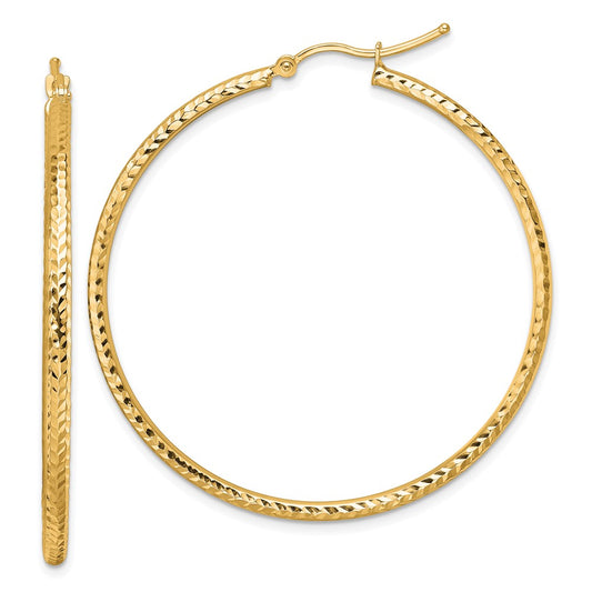 10k Diamond-cut 2mm Round Tube Hoop Earrings