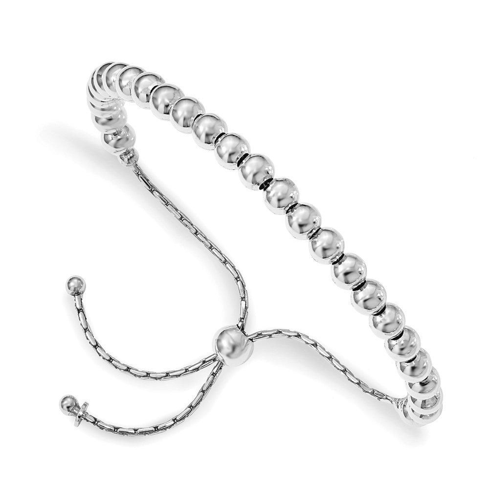 Sterling Silver RH-plated Polished Beaded Adjustable Bracelet 9  inches