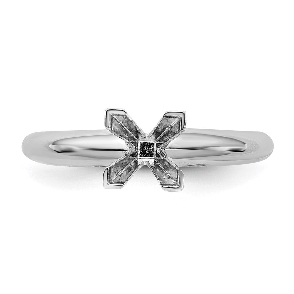 14k White Gold 3.5mm Medium-Weight Half-Round V-End Princess Solitaire Ring Mounting