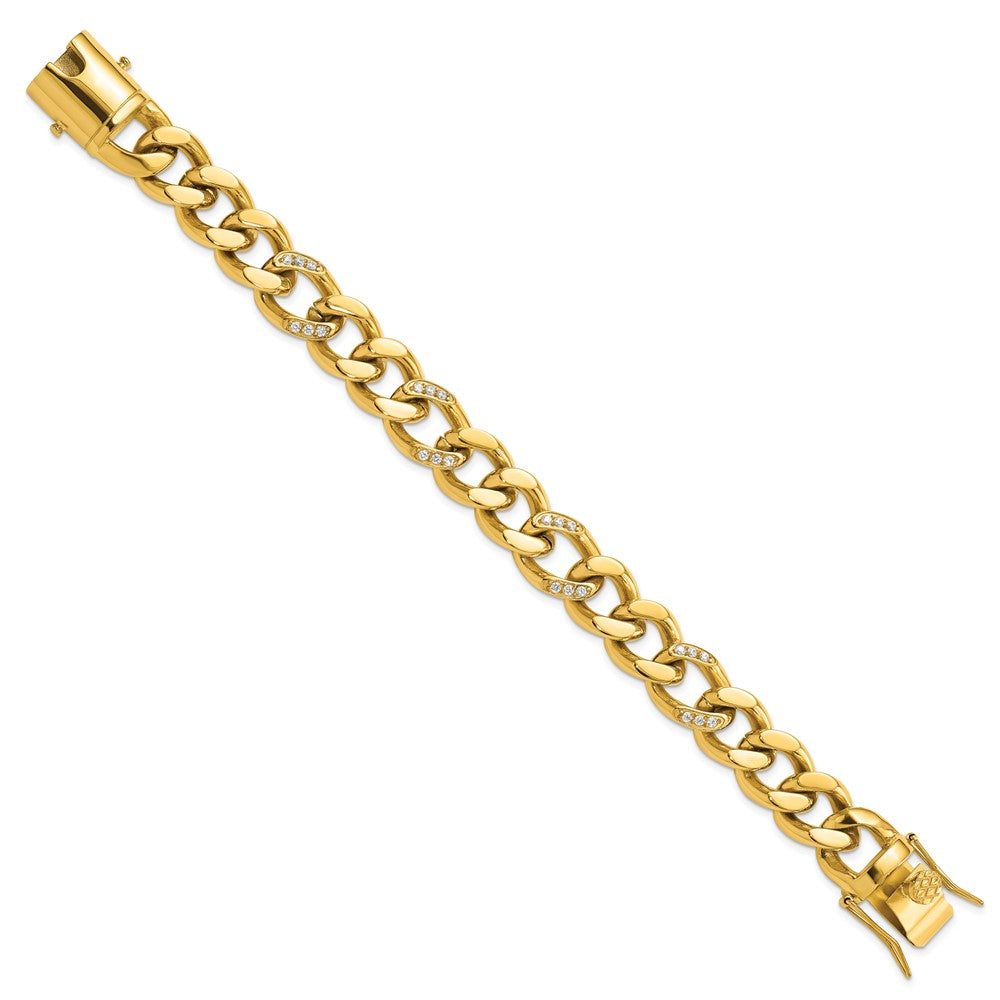 Stainless Steel Polished Yellow IP-plated w/CZ 8in Bracelet 8 inches
