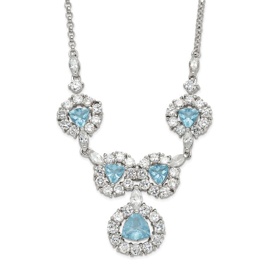 Sterling Silver Blue & Clear CZ Fancy Necklace