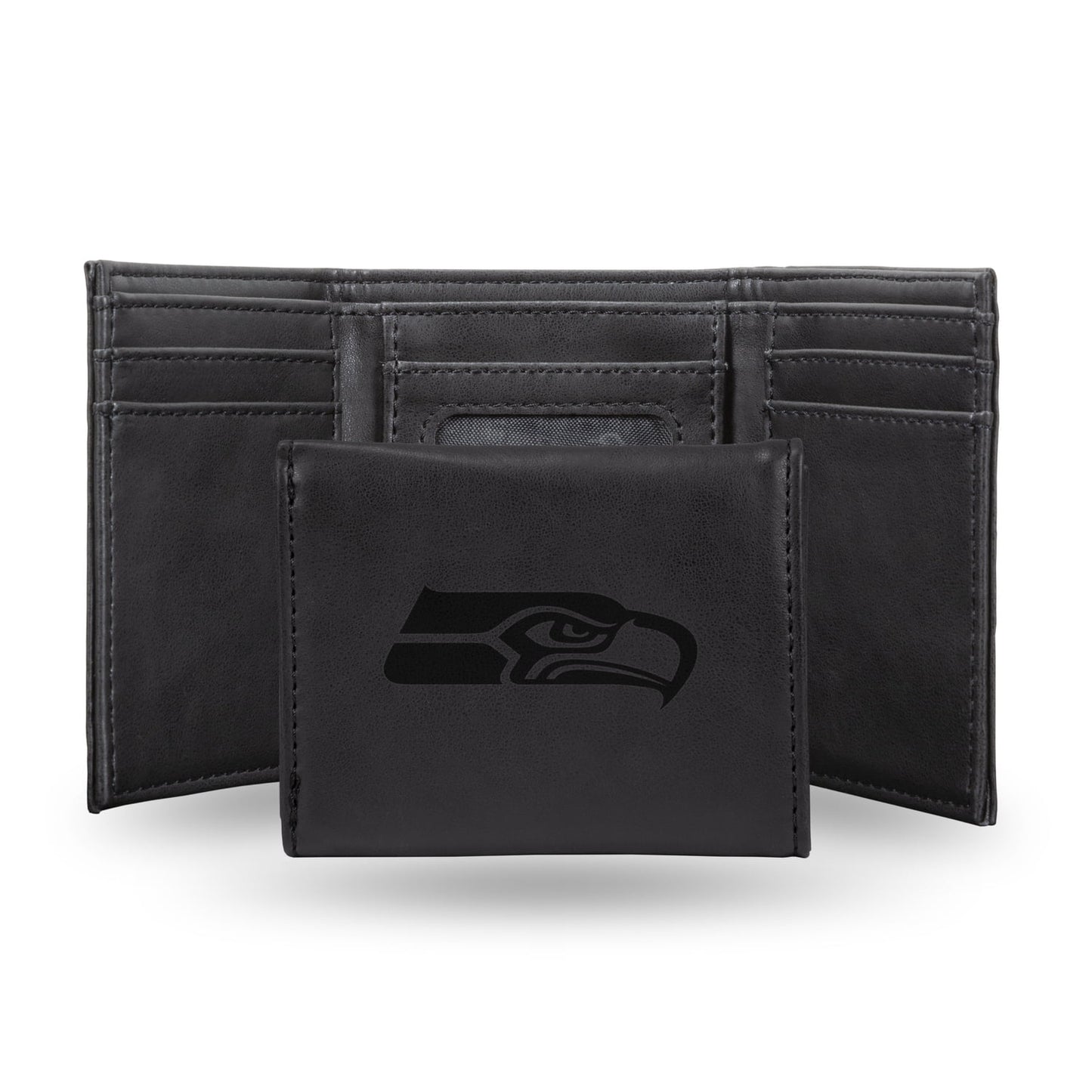 Football Rico Industries Seattle Sea Black Laser Engraved Trifold Laser Engraved Tri-Fold Wallet - Men's Accessory