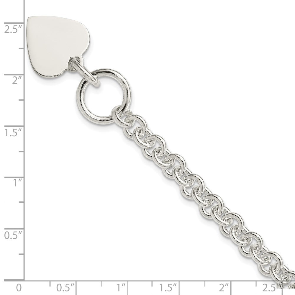 Sterling Silver Engraveable Heart Disc on Fancy Link Toggle 7.75in Bracelet 7.75 inches