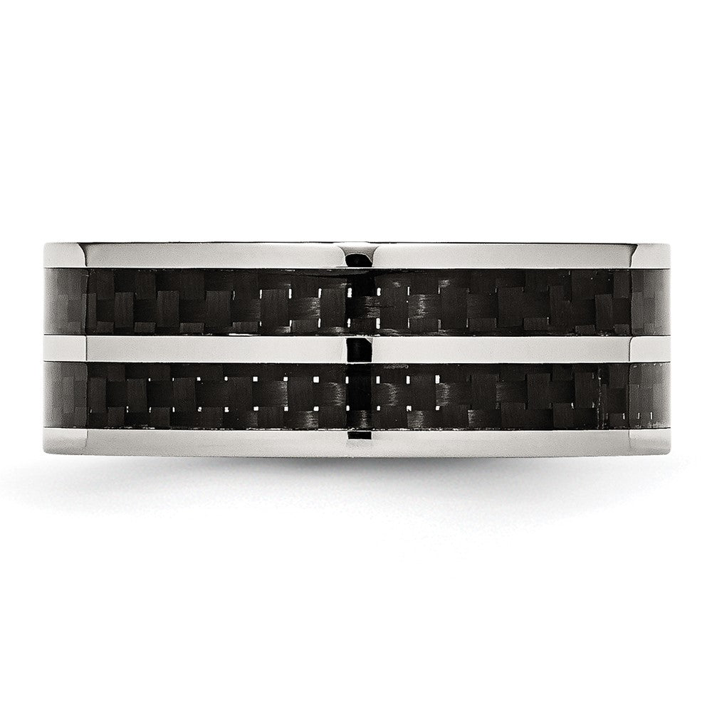 Stainless Steel Polished Double Row Black Carbon Fiber Inlay 8mm Band Size - 12