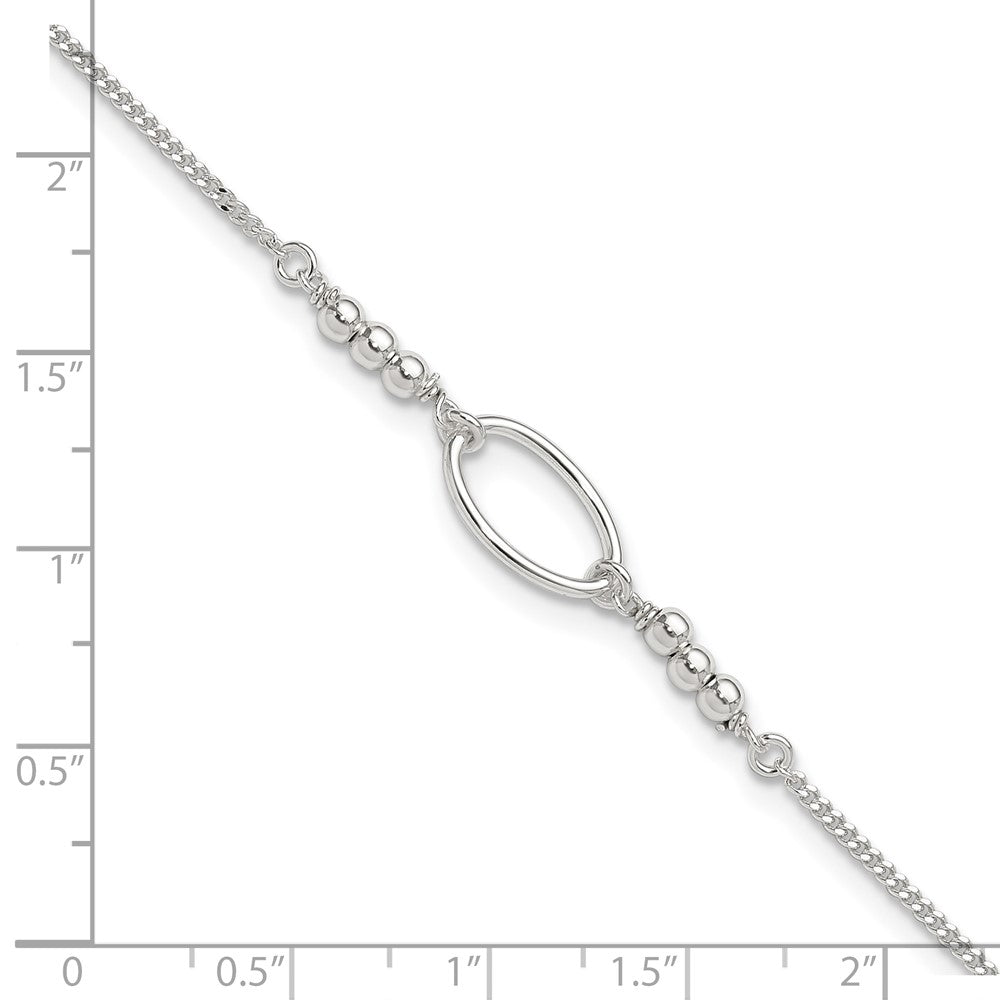 Sterling Silver Oval and Beaded 9in Plus 1in ext. Anklet 9 inches