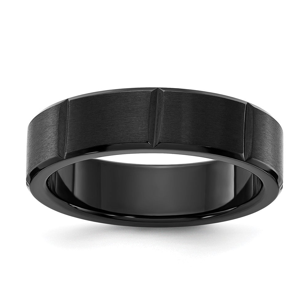 Chisel Stainless Steel Brushed and Polished Black IP-plated Grooved 6mm Band Size - 8.5
