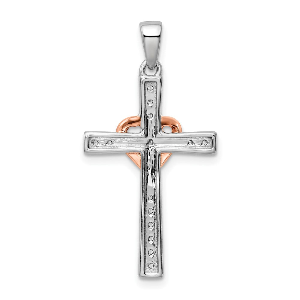 10k Two-tone Polished Diamond Heart Cross Pendant