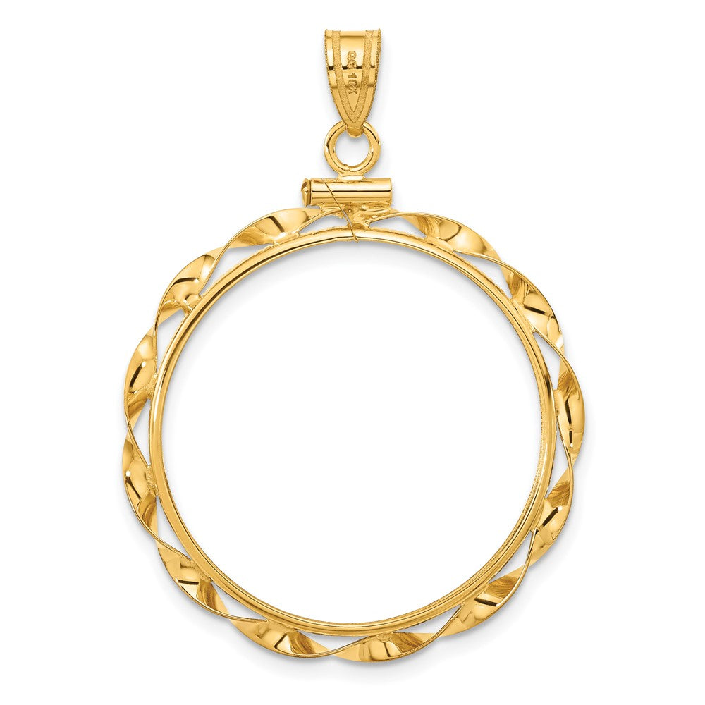 Wideband Distinguished Coin Jewelry 14k Polished Hand Twisted Ribbon 25.0mm x 2.35mm Screw Top Coin Bezel Pendant