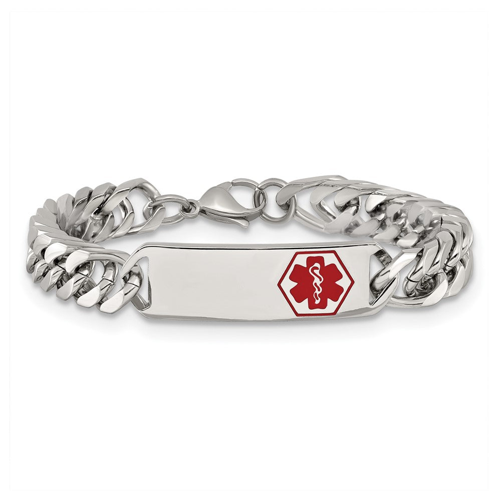 Stainless Steel Polished with Red Enamel 8.5in Medical ID Bracelet 8.5 inches