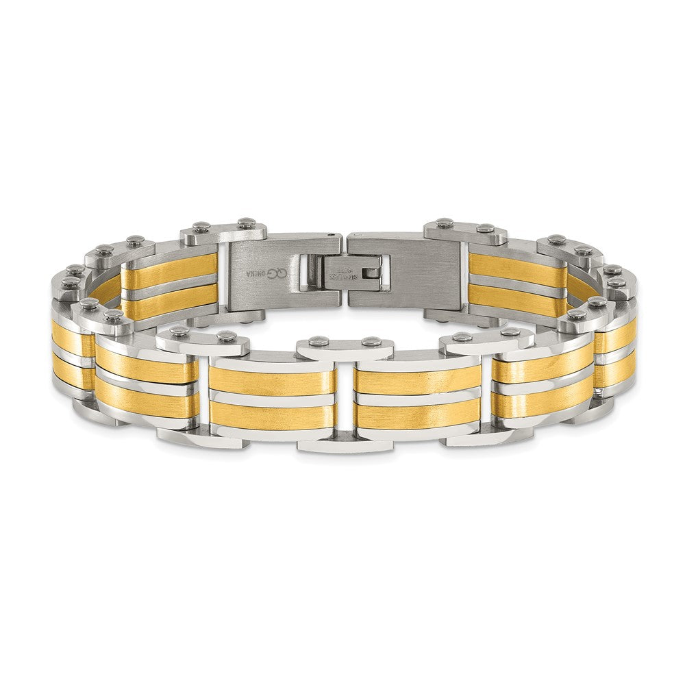 Stainless Steel Brushed and Polished Yellow IP-plated 8.25in Bracelet 8.25 inches