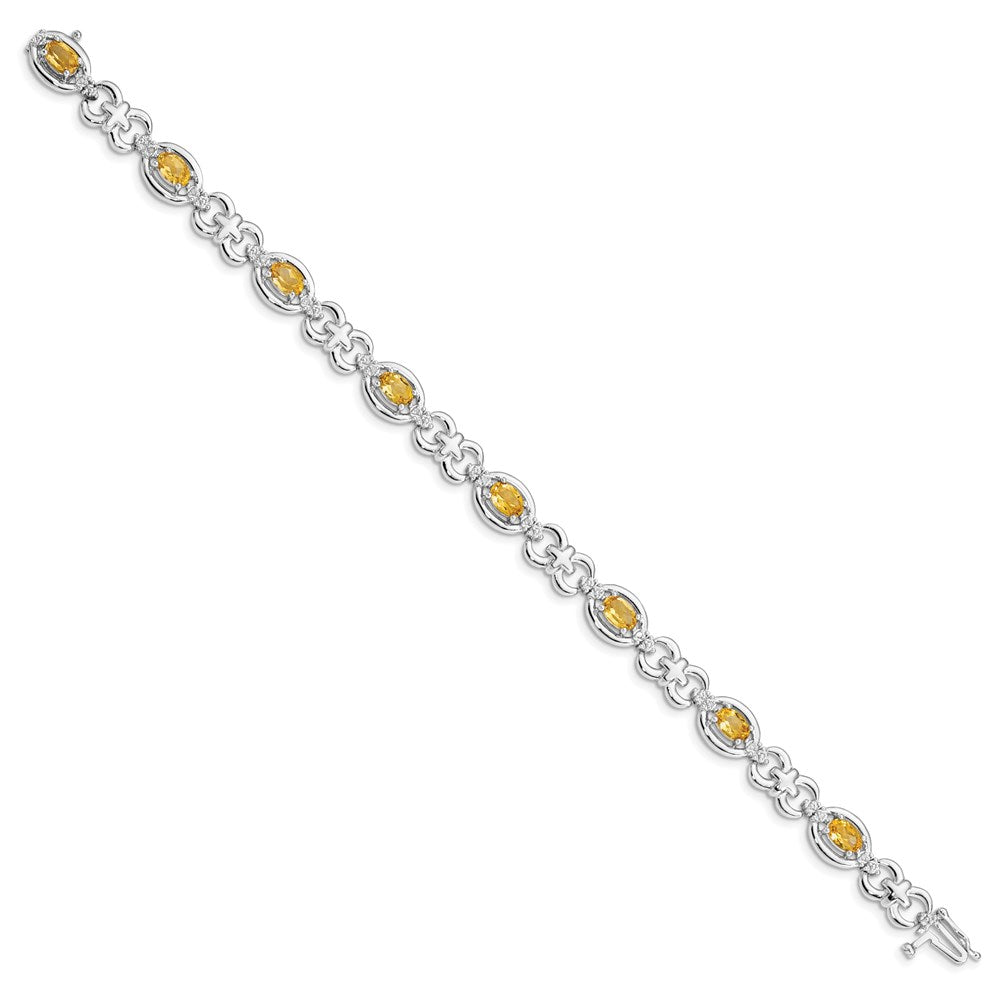 Sterling Silver Rhodium-plated Diamond & Citrine Bracelet 7 inches