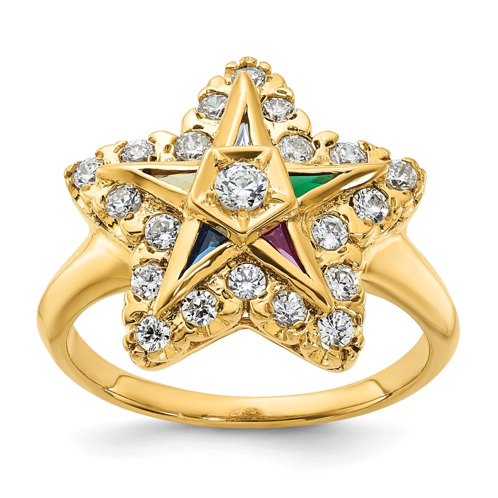 IBGoodman 14k Women's Polished Multi-color CZ and AA Quality Diamond Eastern Star Masonic Ring