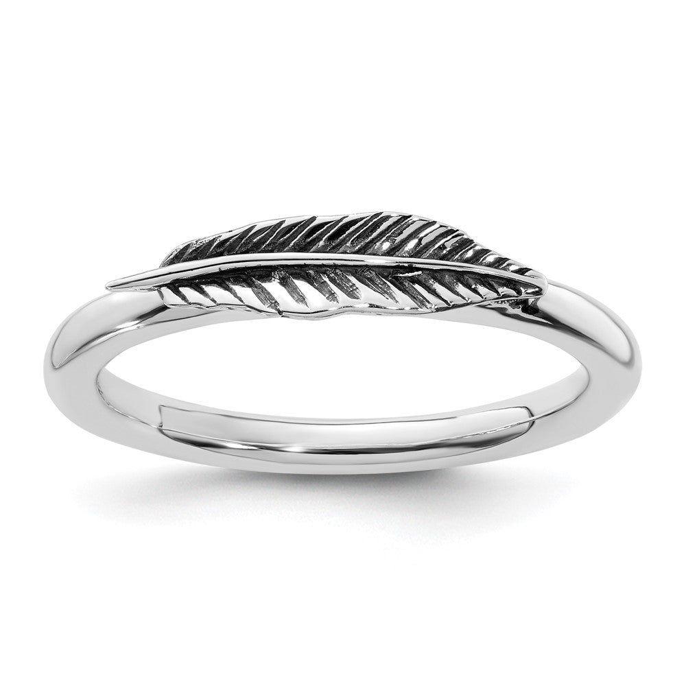 Sterling Silver Stackable Expressions Antiqued Feather Ring Size -6