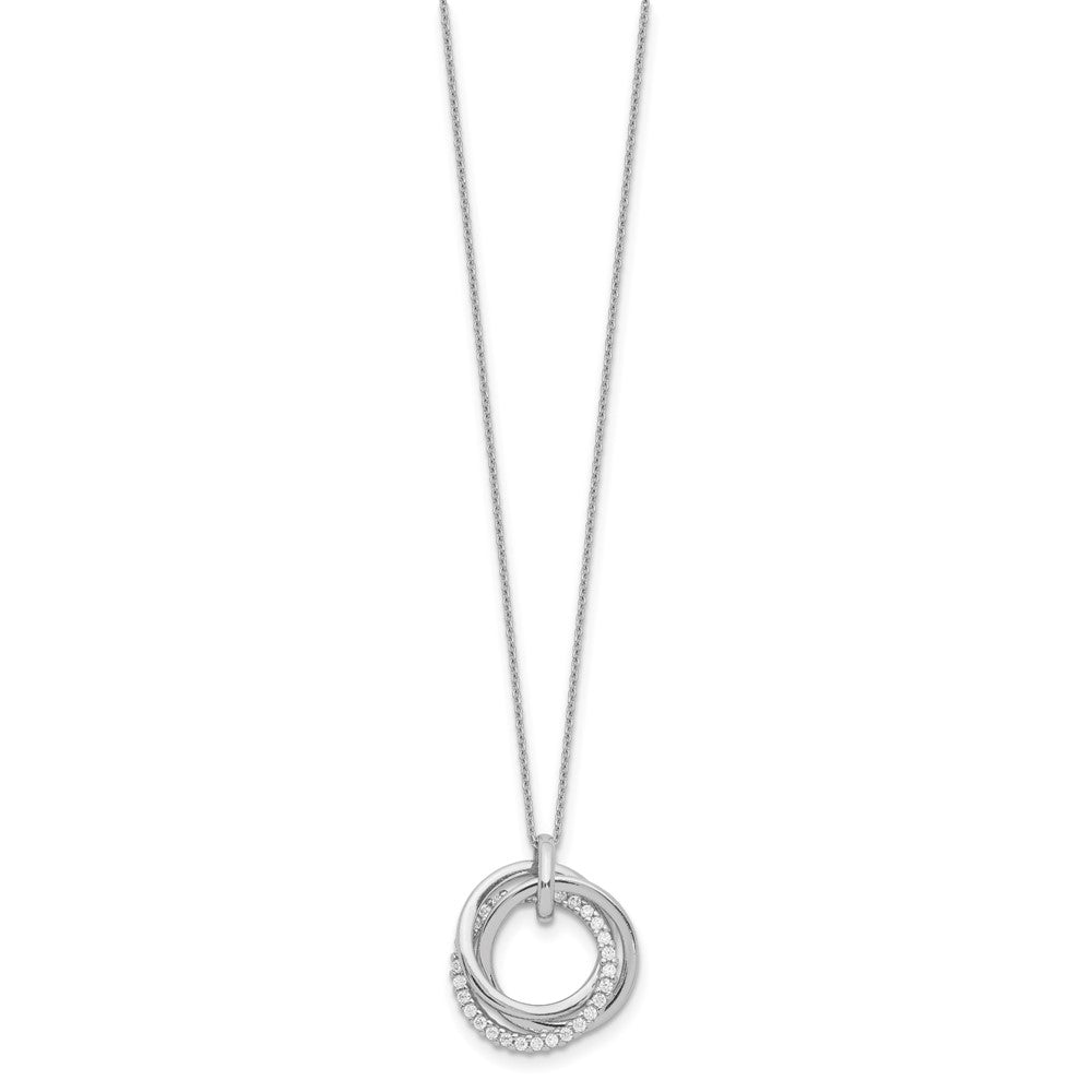 Sterling Silver Rhodium Plated Fancy CZ Necklace w/2in ext. 15.5 Inches