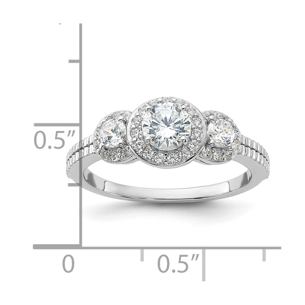 Cheryl M Sterling Silver Rhodium-plated Brilliant-cut CZ 3-Stone Halo with Textured Side Ring