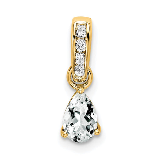 14K Pear White Topaz and Diamond Pendant
