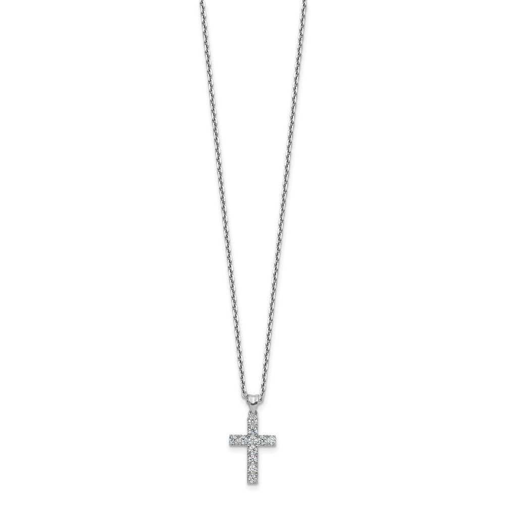 Sterling Shimmer Sterling Silver Rhodium-plated 2mm CZ 11 Stone Cross 16 inch with 2 inch Extension Necklace 16 Inches