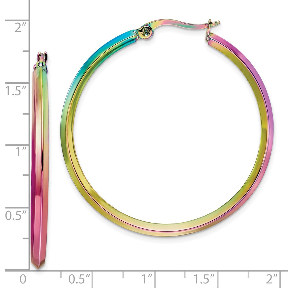 Stainless Steel Polished Rainbow IP-plated 2.5mm Hoop Earrings