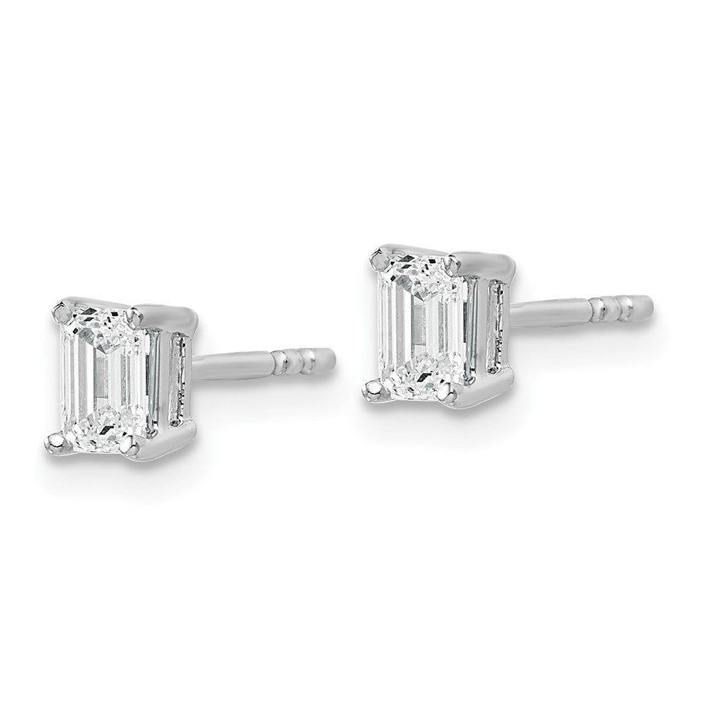 14k White Gold 5/8 carat Lab Grown Diamond VS/SI+ G+ Emerald Complete Four Prong Stud Earrings