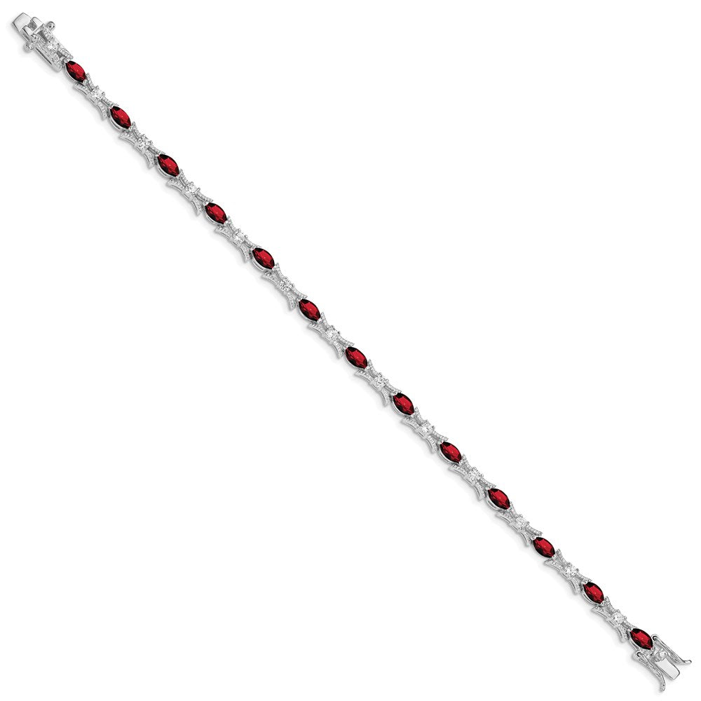 Sterling Silver Rhodium-plated Garnet and CZ Bracelet 7 inches