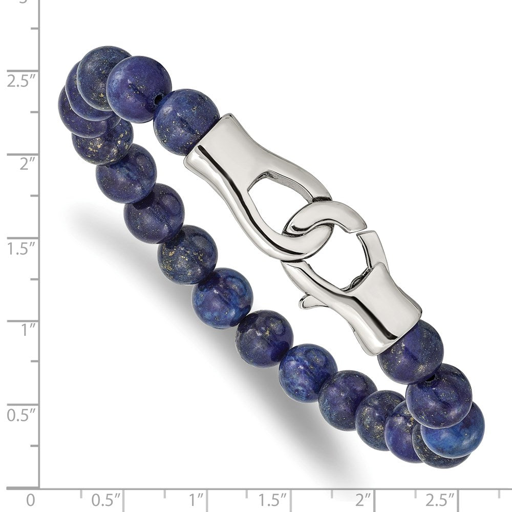 Stainless Steel Polished Genuine Lapis Beaded 9in Bracelet 9 inches