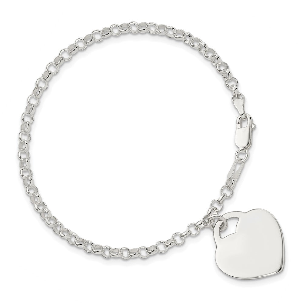 Sterling Silver Engraveable Heart Bracelet 7 inches