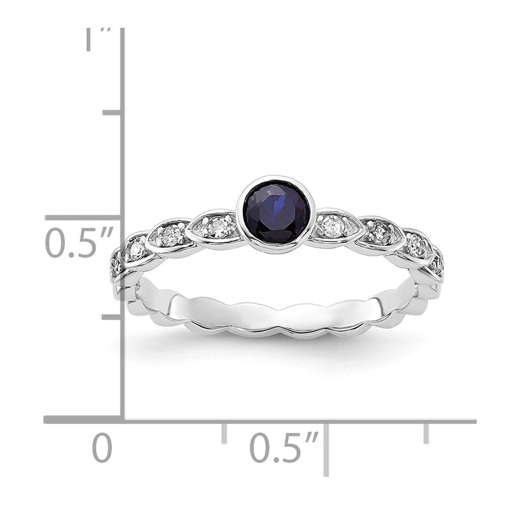 Sterling Silver Created Sapphire and Diamond Ring