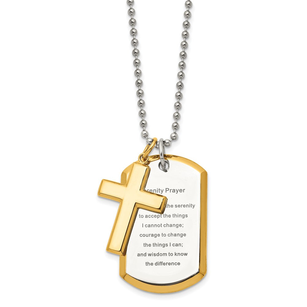 Stainless Steel Polished Yellow IP-plated 2 Piece Serenity Prayer Necklace
