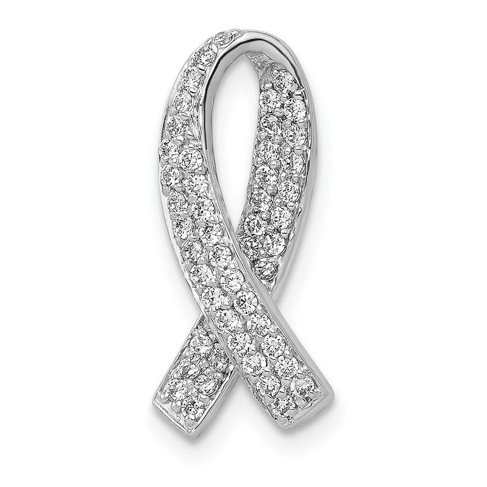 14k White Gold 1/3 carat Lab Grown Diamond VS/SI+ G+ Awareness Ribbon Chain Slide Pendant