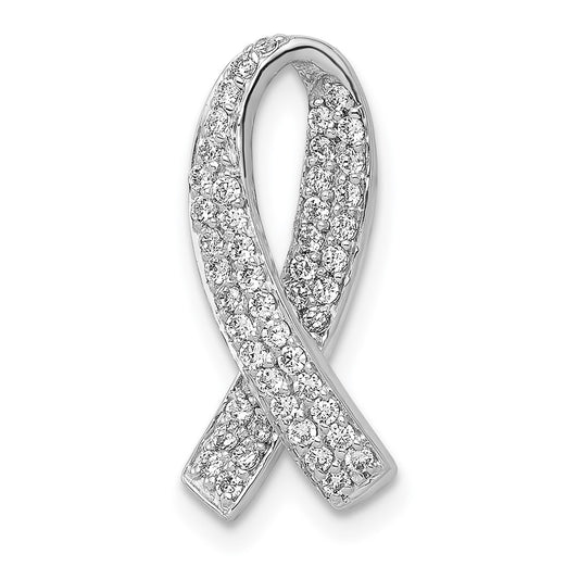 14k White Gold 1/3 carat Lab Grown Diamond VS/SI+ G+ Awareness Ribbon Chain Slide Pendant