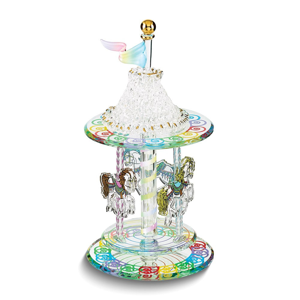 Glass Baron Handcrafted Glass Carousel Figurine with 22k Gold Accents QGM15133