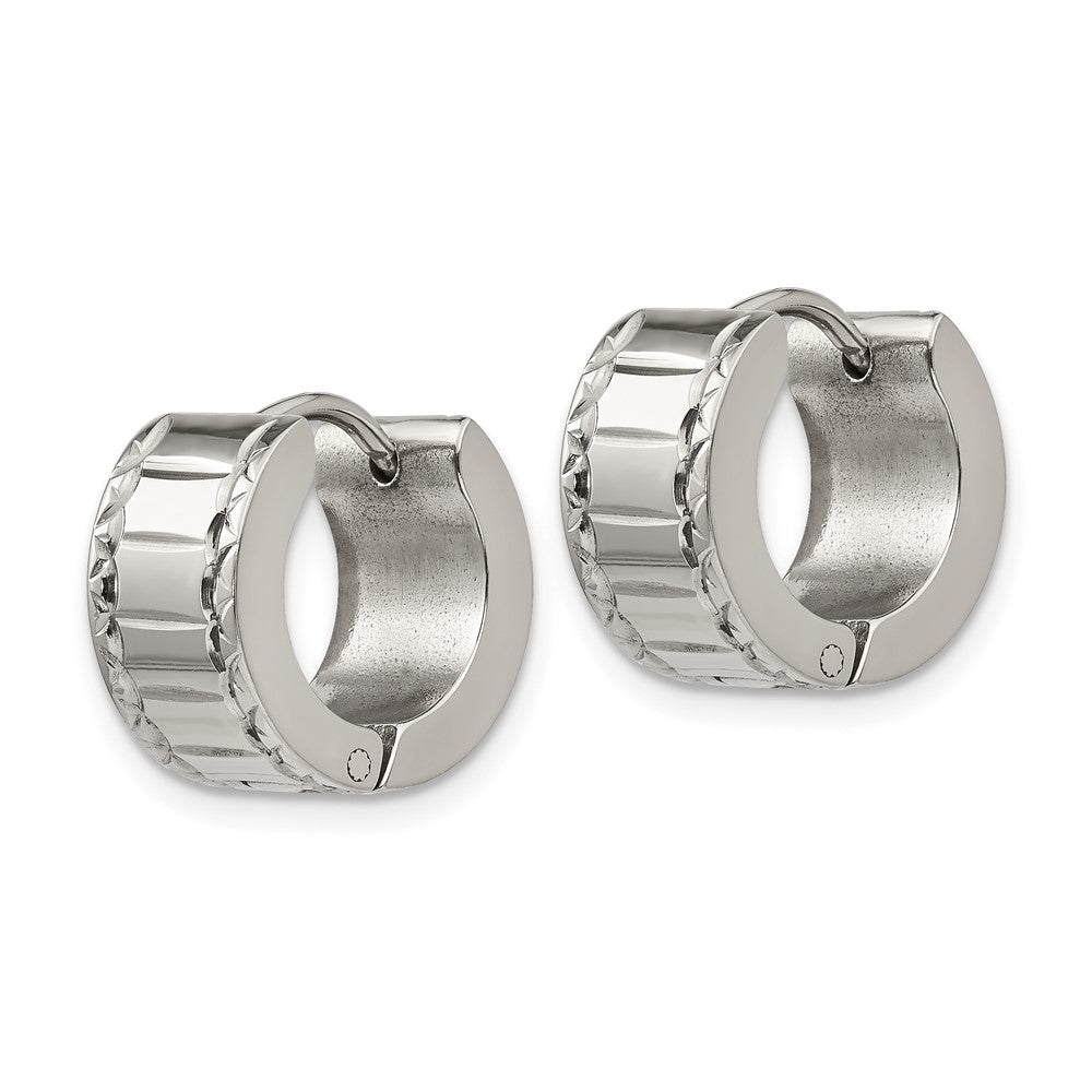 Stainless Steel Polished and Textured 5mm Hinged Hoop Earrings