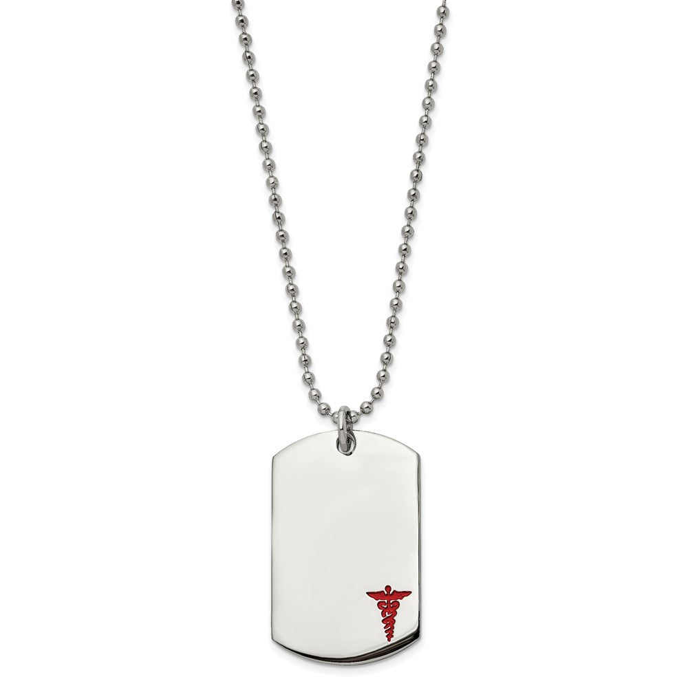 Stainless Steel Polished Red Enamel Medical Dog Tag 24in Necklace