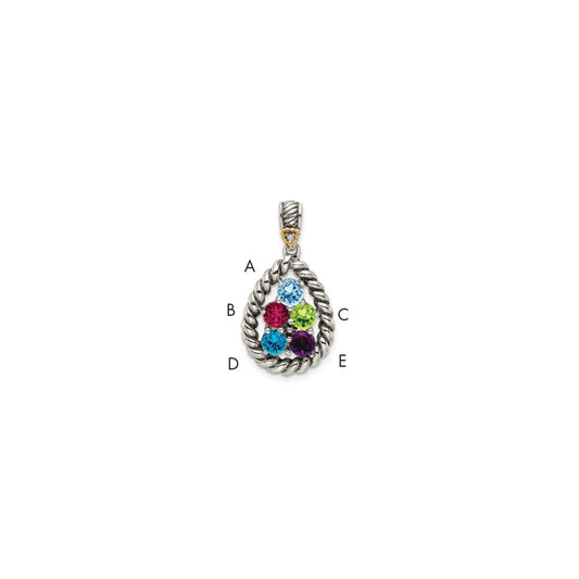 Sterling Silver Antiqued w/14k 5-stone w/Diamond Mothers Pendant Semi-Mount