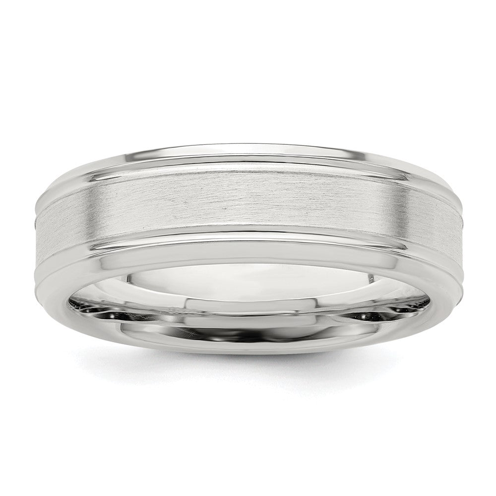 Sterling Silver 6mm Brushed Flat Grooved Fancy Band Size 10.5