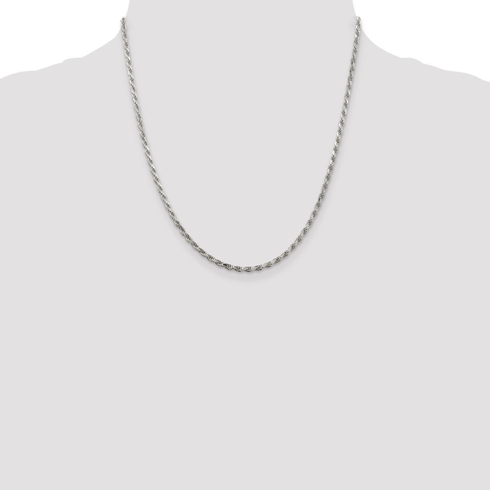 Sterling Silver Rhodium-plated 2.5mm Diamond-cut Rope Chain 20 Inches