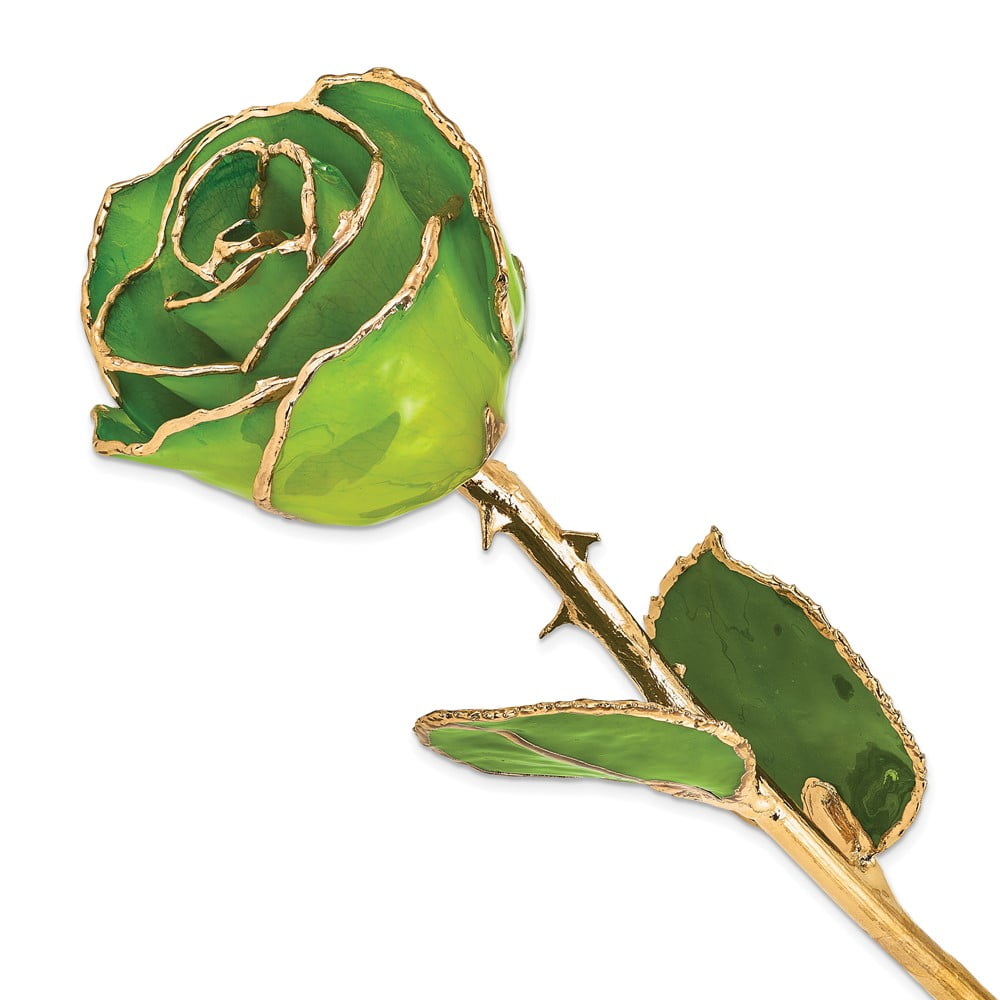 Lacquer Dipped Gold Trimmed Apple Green Real Rose QGM22711