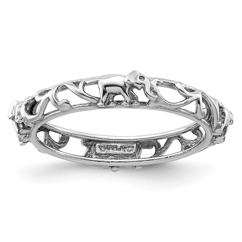 Sterling Silver Stackable Expressions Rhodium-plate Patterned Elephant Ring Size -7