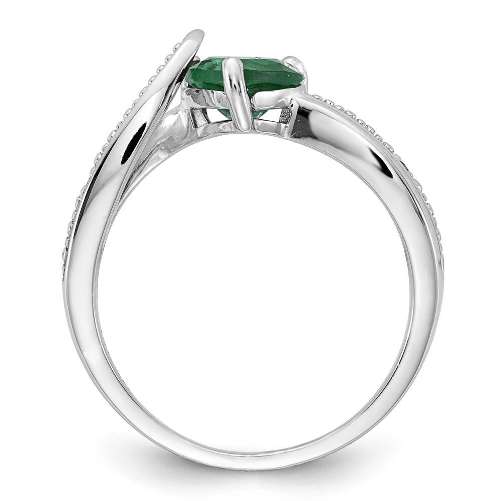 Sterling Silver Heart Shaped CR Emerald & Diamond Ring