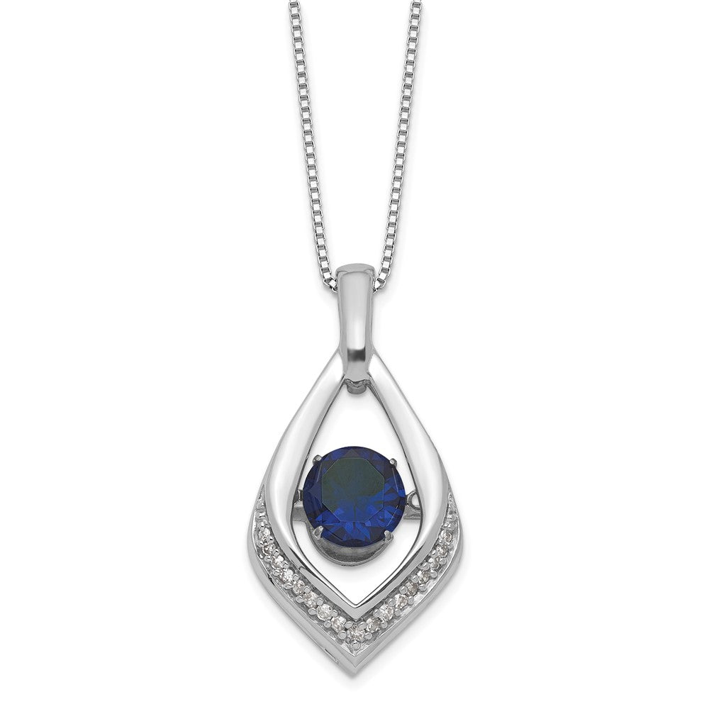 Sterling Silver Vibrant Created Sapphire and Diamond 18 Necklace