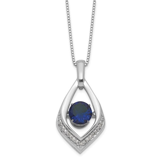 Sterling Silver Vibrant Created Sapphire and Diamond 18 Necklace