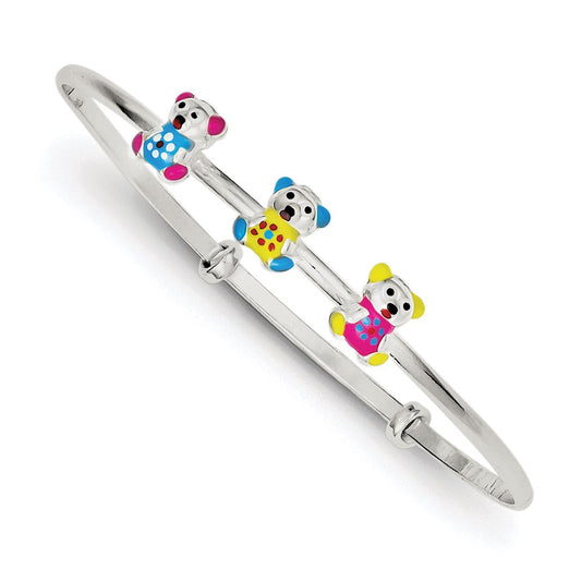 Sterling Silver Multi-color Enamel Teddy Bear Adjustable Children's Bangle 6 inches