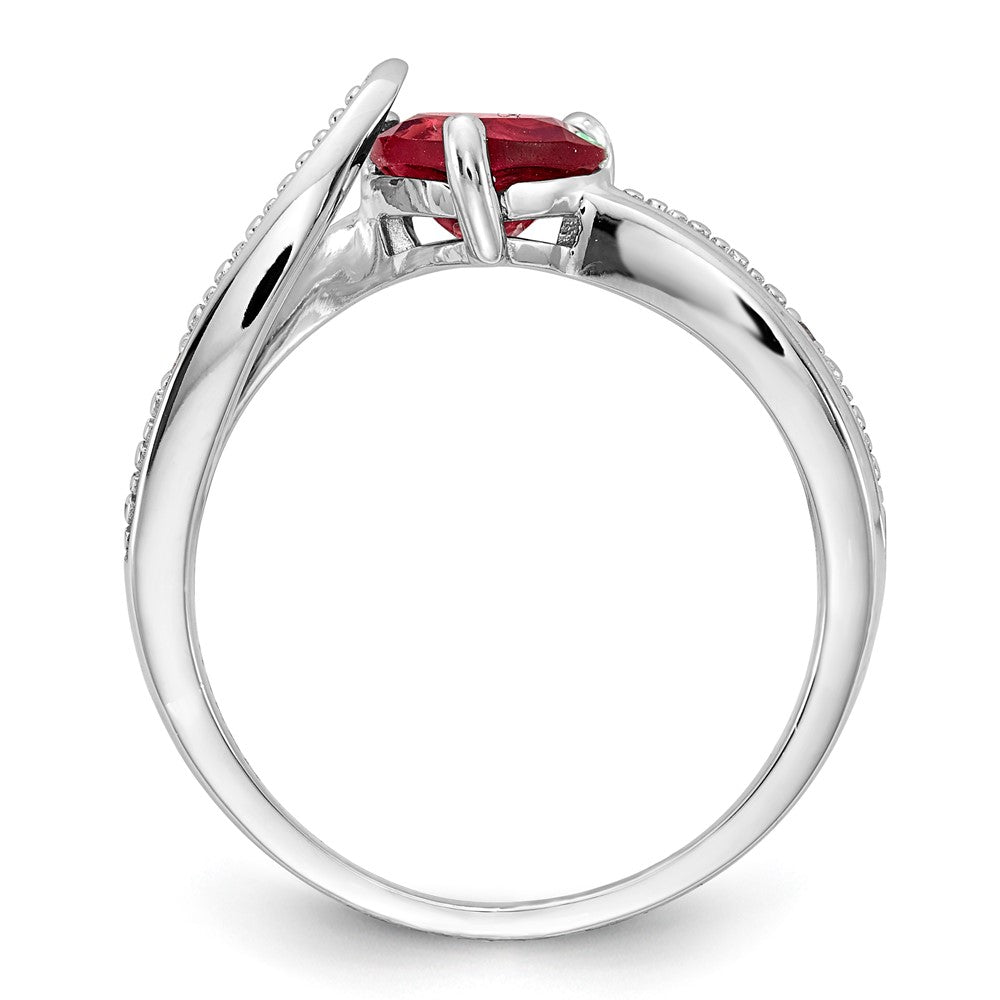 Sterling Silver Heart Shaped CR Ruby & Diamond Ring